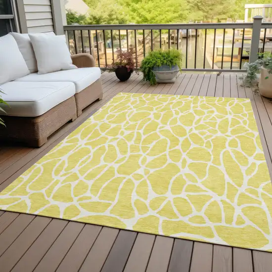 Yellow And Ivory Geometric Washable Indoor Outdoor Area Rug Photo 8