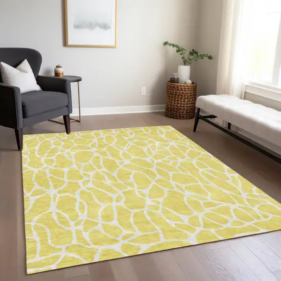Yellow And Ivory Geometric Washable Indoor Outdoor Area Rug Photo 9
