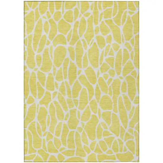 Yellow And Ivory Geometric Washable Indoor Outdoor Area Rug Photo 2
