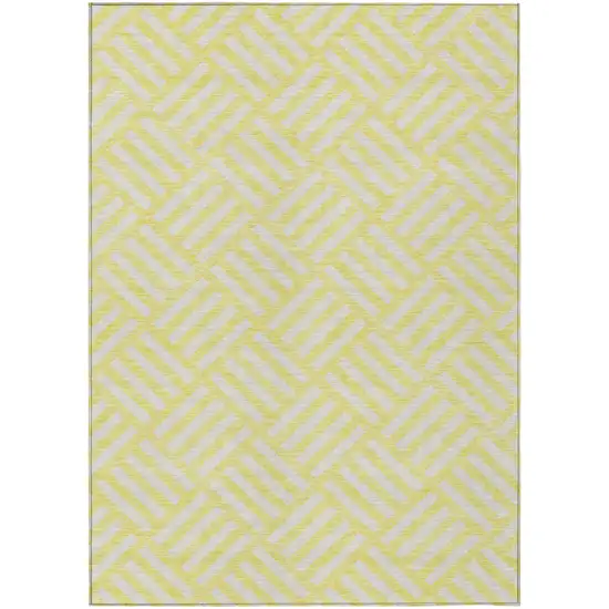 Yellow And Ivory Geometric Washable Indoor Outdoor Area Rug Photo 2