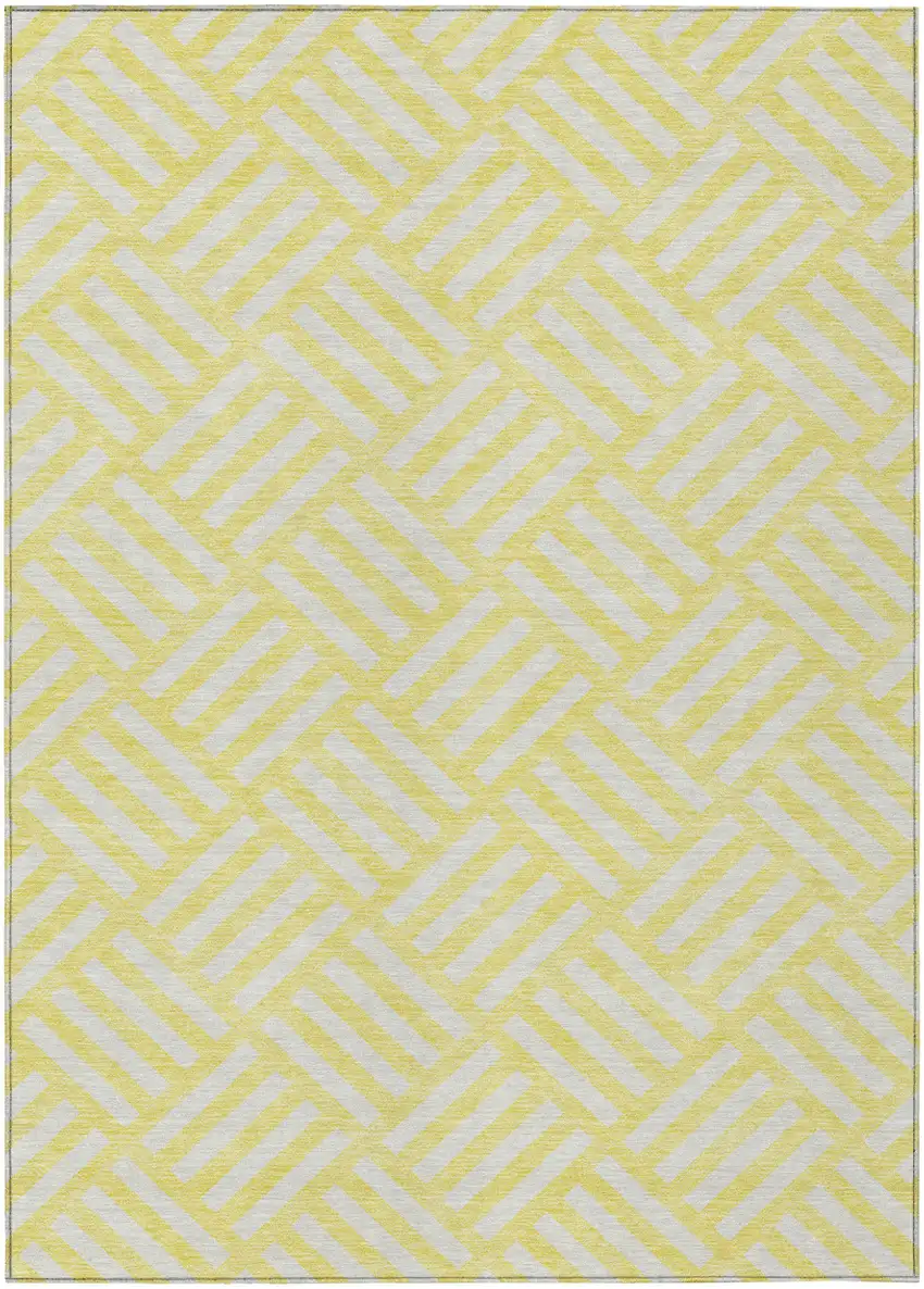 Yellow And Ivory Geometric Washable Indoor Outdoor Area Rug Photo 2