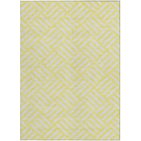 Yellow And Ivory Geometric Washable Indoor Outdoor Area Rug Photo 6
