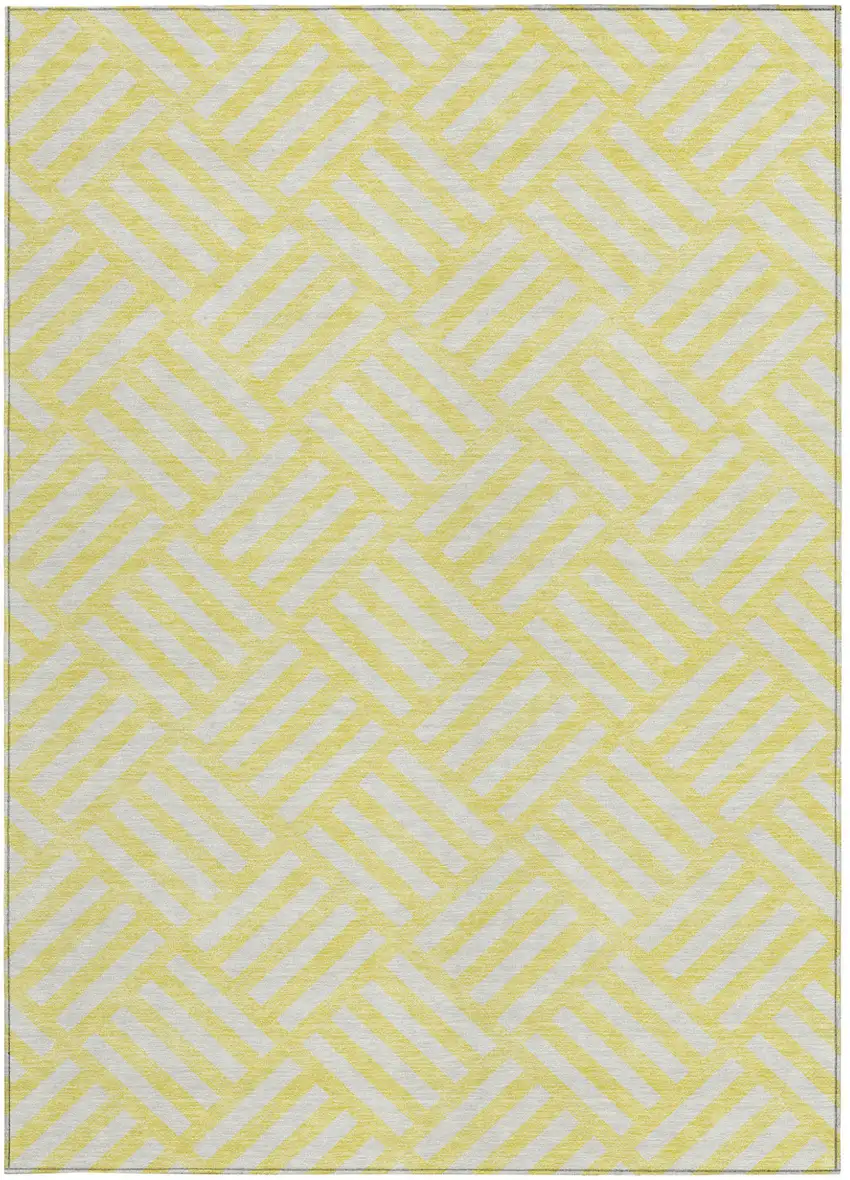 Yellow And Ivory Geometric Washable Indoor Outdoor Area Rug Photo 6