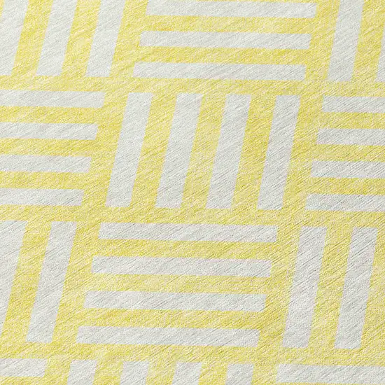 Yellow And Ivory Geometric Washable Indoor Outdoor Area Rug Photo 5