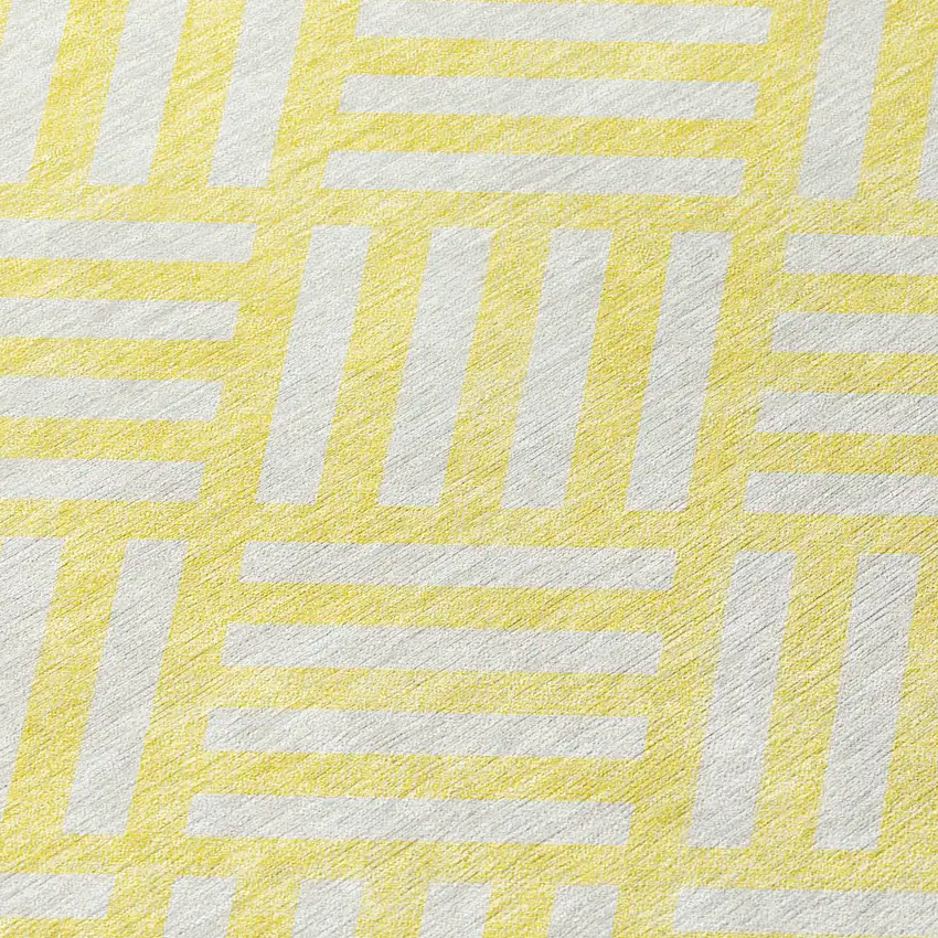 Yellow And Ivory Geometric Washable Indoor Outdoor Area Rug Photo 5