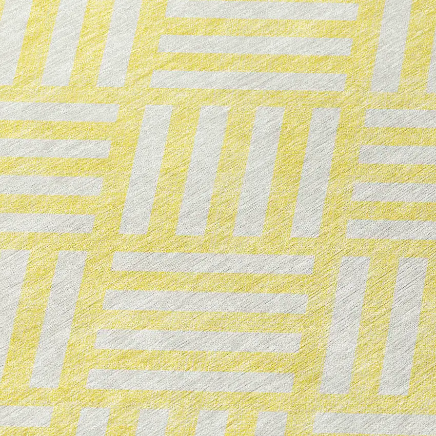 Yellow And Ivory Geometric Washable Indoor Outdoor Area Rug Photo 5