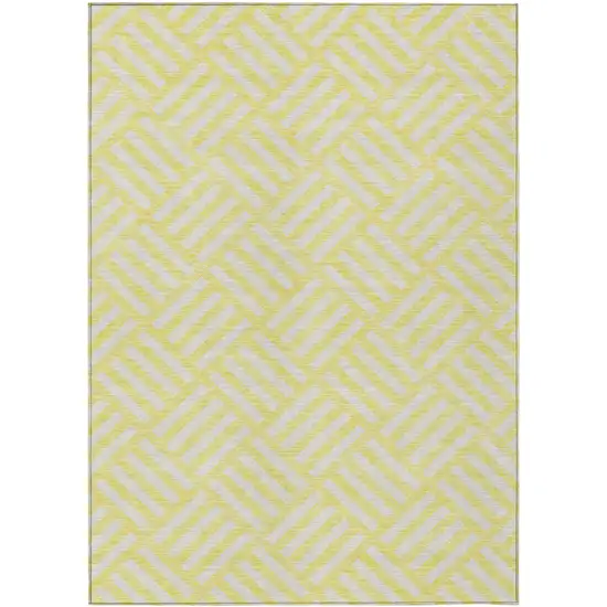 Yellow And Ivory Geometric Washable Indoor Outdoor Area Rug Photo 2