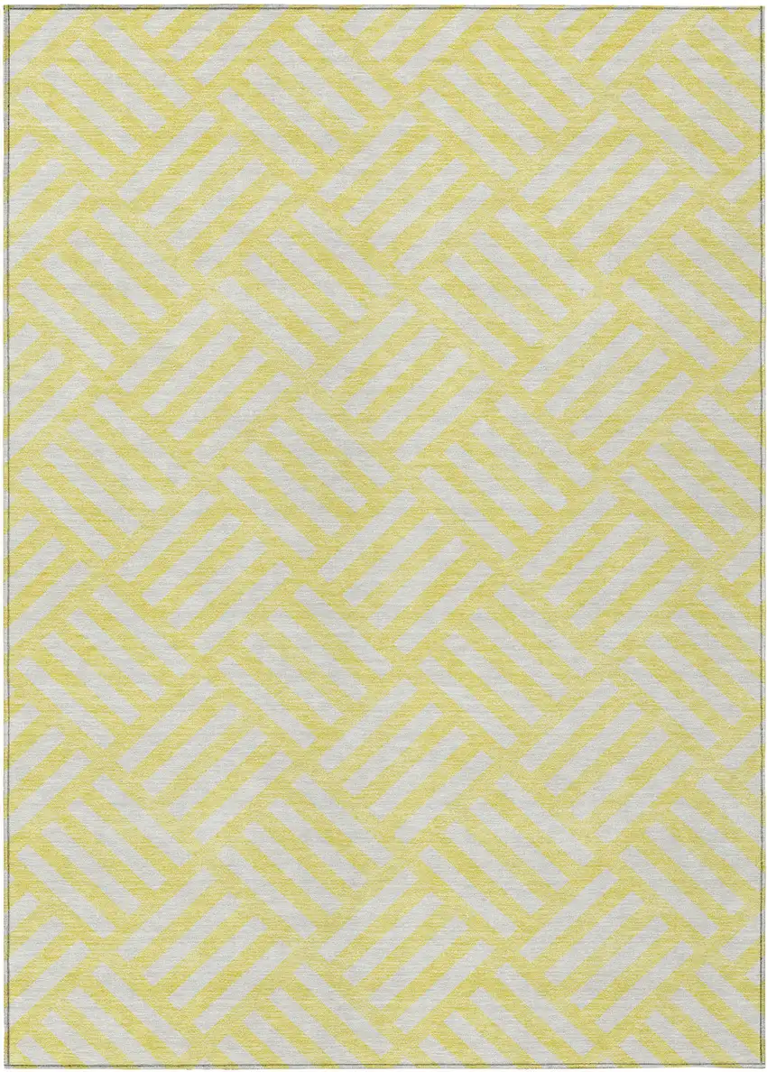 Yellow And Ivory Geometric Washable Indoor Outdoor Area Rug Photo 2