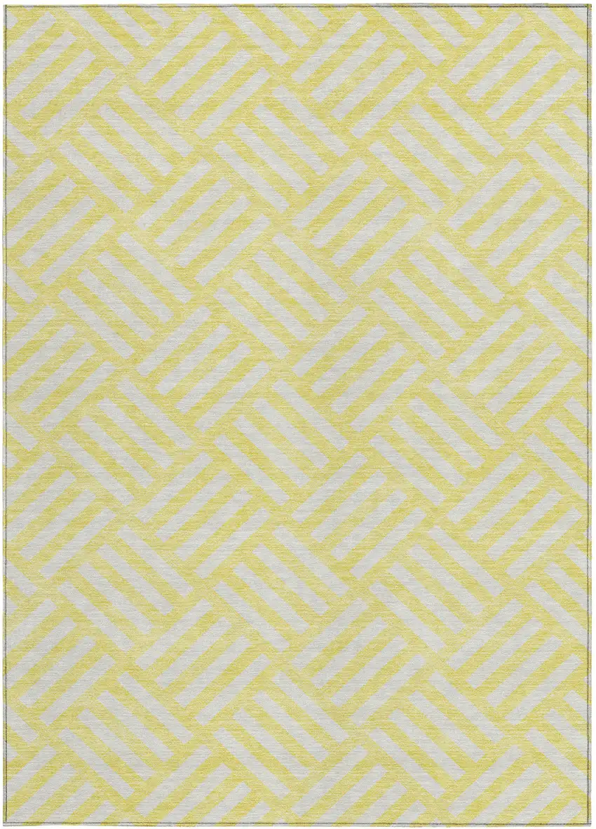 Yellow And Ivory Geometric Washable Indoor Outdoor Area Rug Photo 6