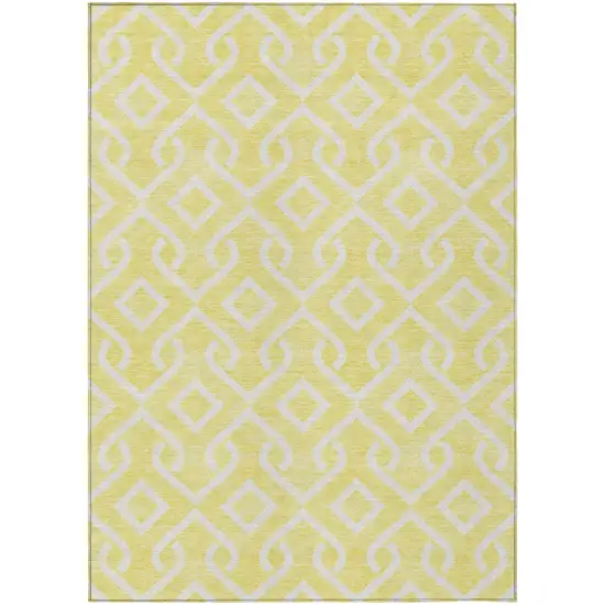 Yellow And Ivory Geometric Washable Indoor Outdoor Area Rug Photo 1