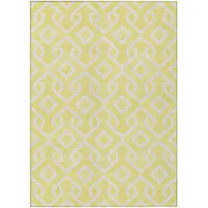 Photo of Yellow And Ivory Geometric Washable Indoor Outdoor Area Rug