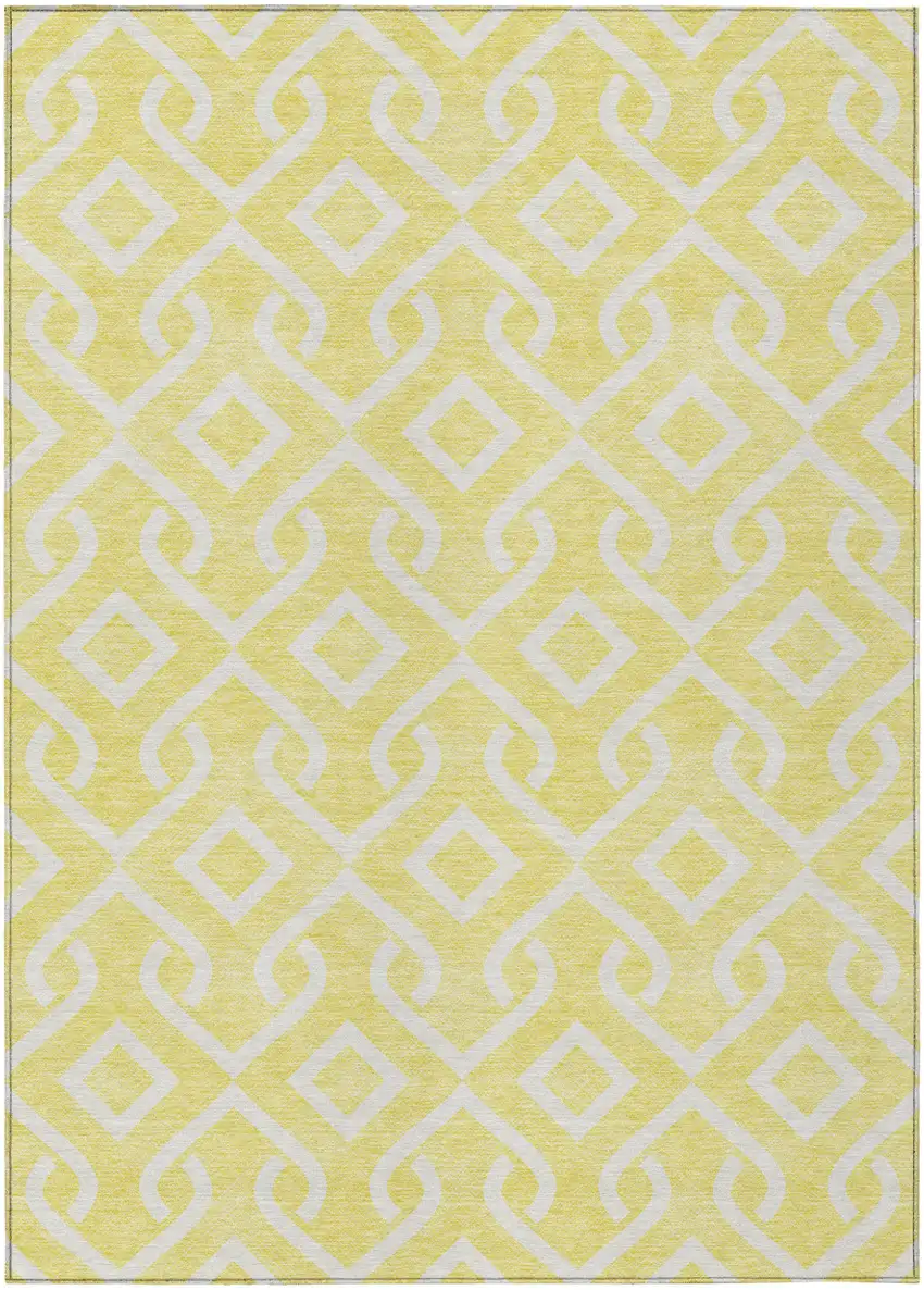 Yellow And Ivory Geometric Washable Indoor Outdoor Area Rug Photo 1
