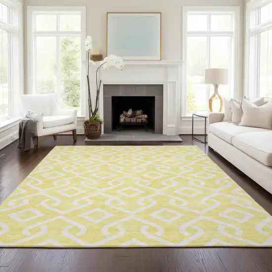 Yellow And Ivory Geometric Washable Indoor Outdoor Area Rug Photo 8