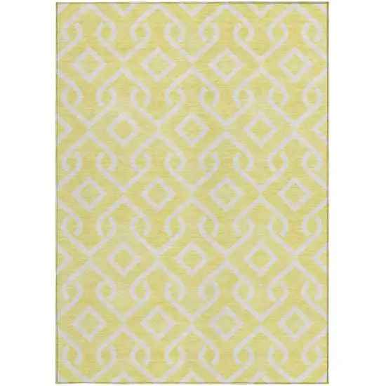 Yellow And Ivory Geometric Washable Indoor Outdoor Area Rug Photo 6