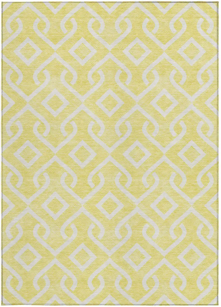 Yellow And Ivory Geometric Washable Indoor Outdoor Area Rug Photo 6