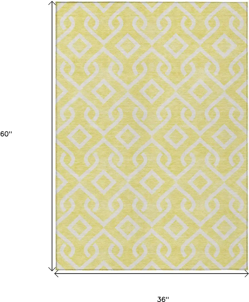 Yellow And Ivory Geometric Washable Indoor Outdoor Area Rug Photo 3