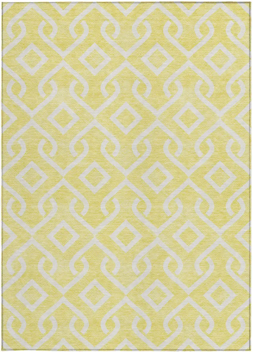 Yellow And Ivory Geometric Washable Indoor Outdoor Area Rug Photo 5