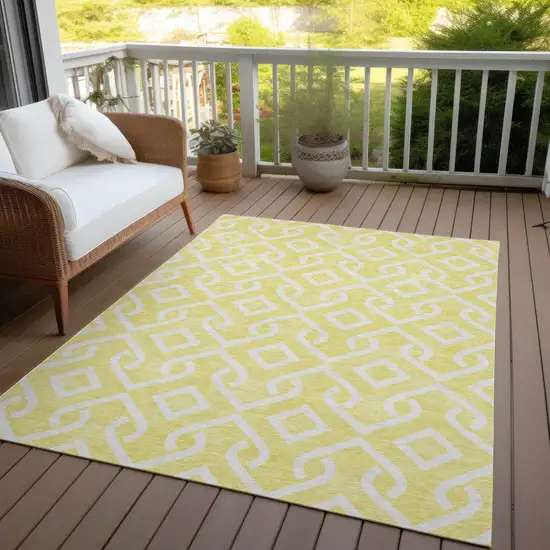 Yellow And Ivory Geometric Washable Indoor Outdoor Area Rug Photo 9