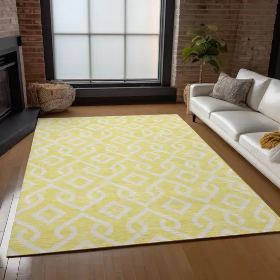 Yellow And Ivory Geometric Washable Indoor Outdoor Area Rug Photo 8