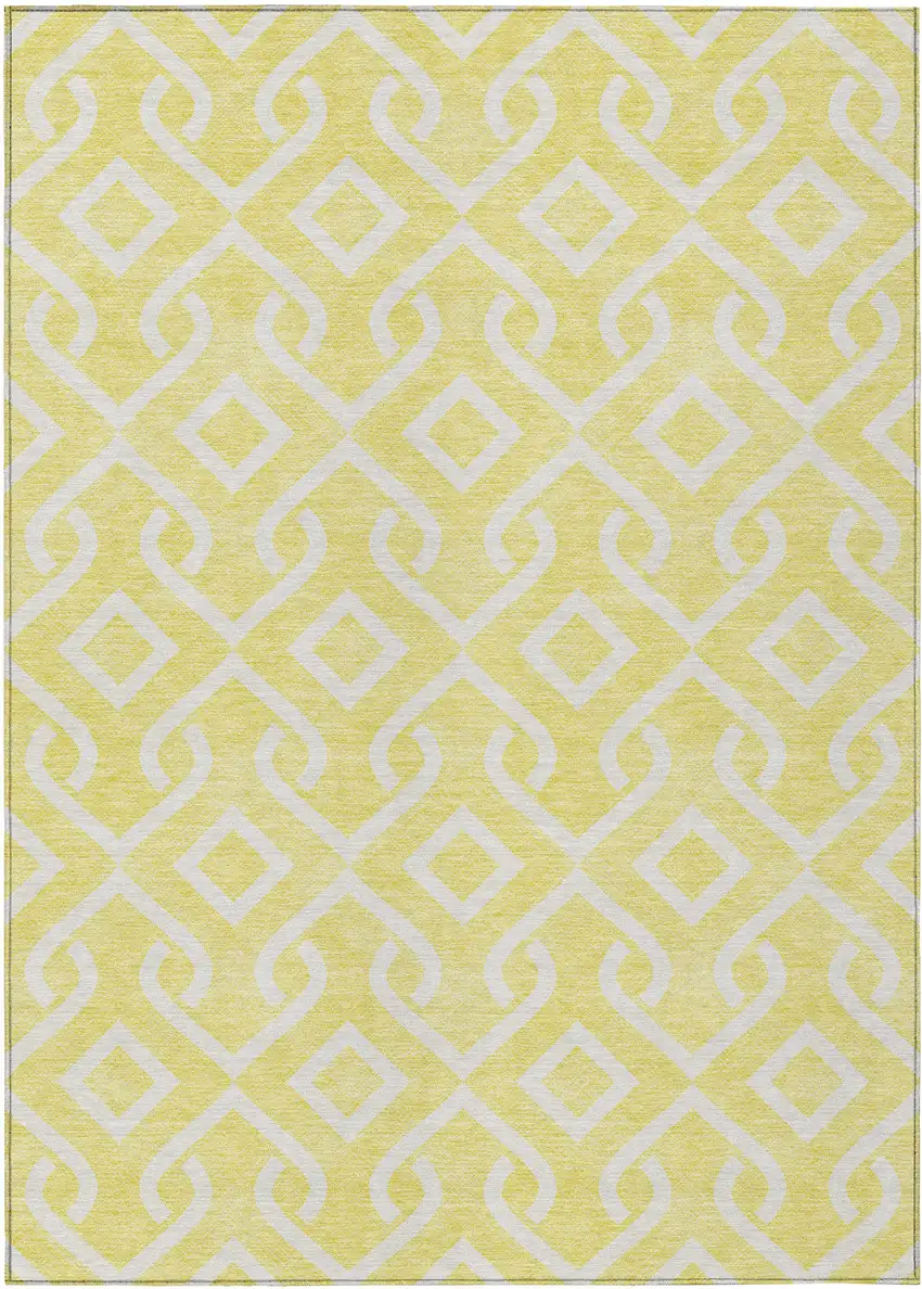 Yellow And Ivory Geometric Washable Indoor Outdoor Area Rug Photo 2
