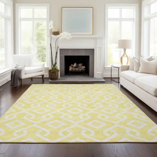 Yellow And Ivory Geometric Washable Indoor Outdoor Area Rug Photo 8