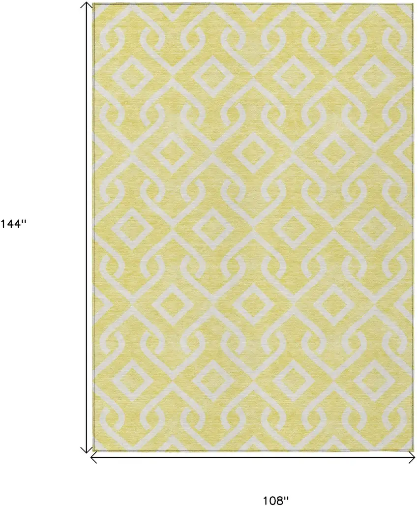 Yellow And Ivory Geometric Washable Indoor Outdoor Area Rug Photo 3
