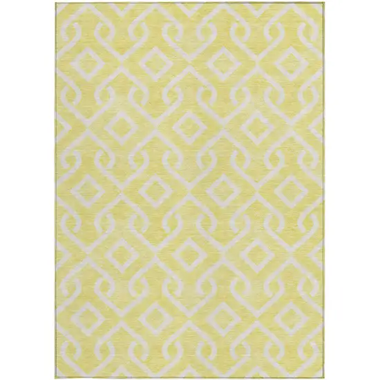 Yellow And Ivory Geometric Washable Indoor Outdoor Area Rug Photo 6
