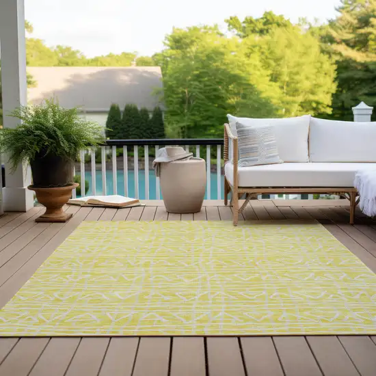 Yellow And Ivory Geometric Washable Indoor Outdoor Area Rug Photo 8