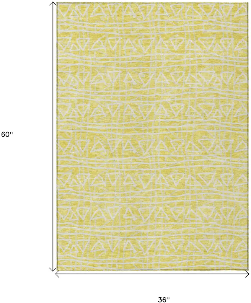 Yellow And Ivory Geometric Washable Indoor Outdoor Area Rug Photo 9