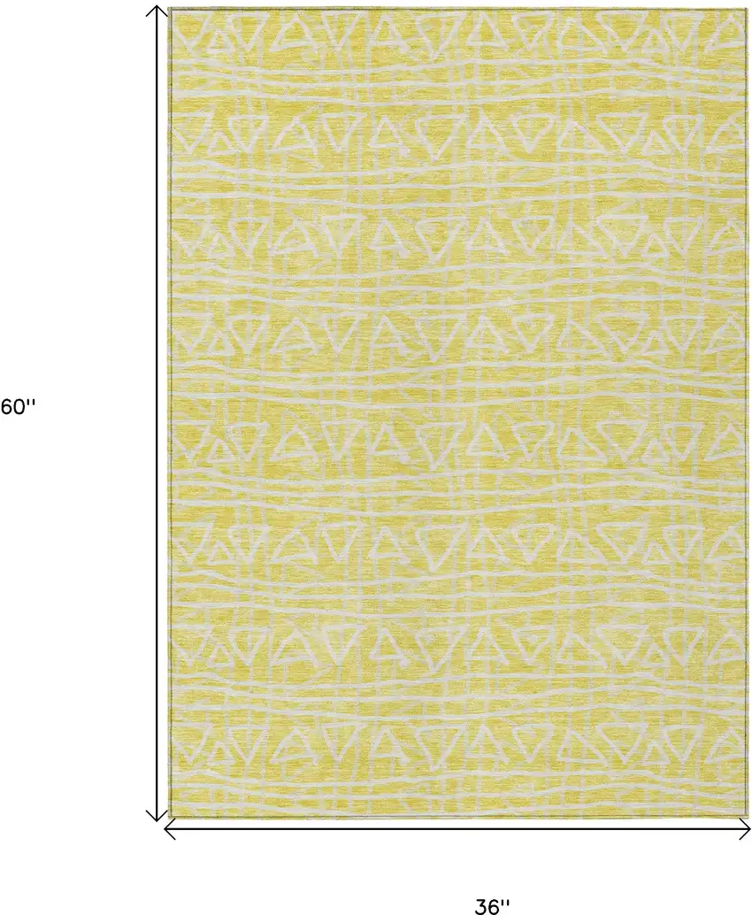 Yellow And Ivory Geometric Washable Indoor Outdoor Area Rug Photo 9