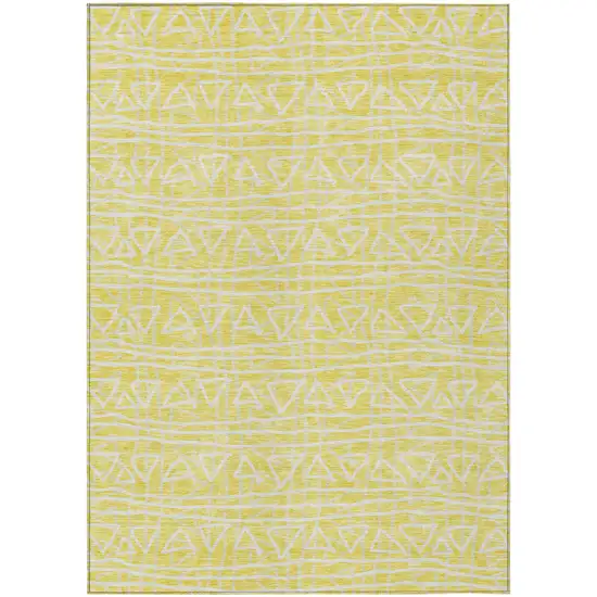 Yellow And Ivory Geometric Washable Indoor Outdoor Area Rug Photo 1