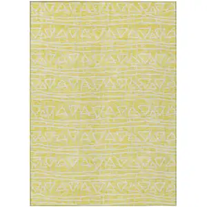 Photo of Yellow And Ivory Geometric Washable Indoor Outdoor Area Rug