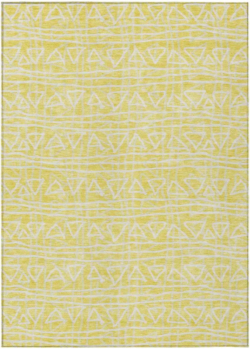 Yellow And Ivory Geometric Washable Indoor Outdoor Area Rug Photo 1