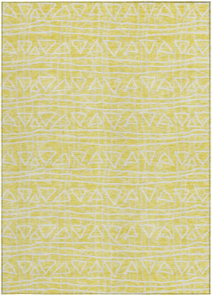 Yellow And Ivory Geometric Washable Indoor Outdoor Area Rug Photo 5