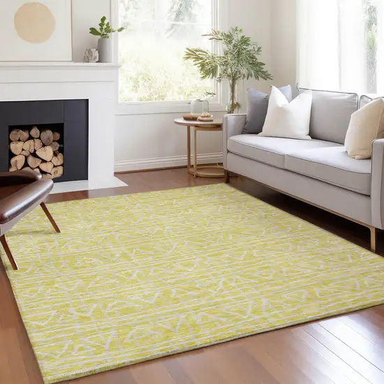 Yellow And Ivory Geometric Washable Indoor Outdoor Area Rug Photo 6