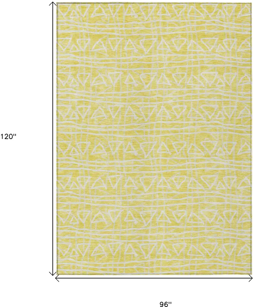 Yellow And Ivory Geometric Washable Indoor Outdoor Area Rug Photo 9