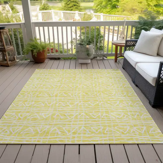 Yellow And Ivory Geometric Washable Indoor Outdoor Area Rug Photo 5
