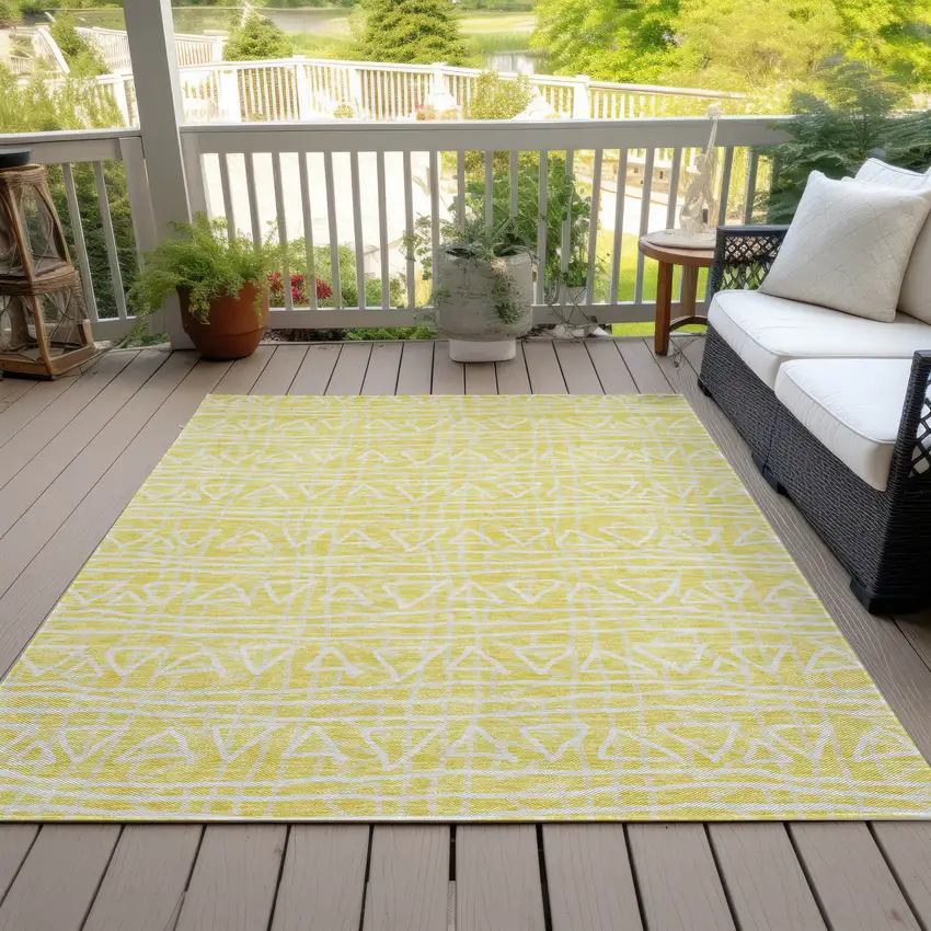 Yellow And Ivory Geometric Washable Indoor Outdoor Area Rug Photo 5