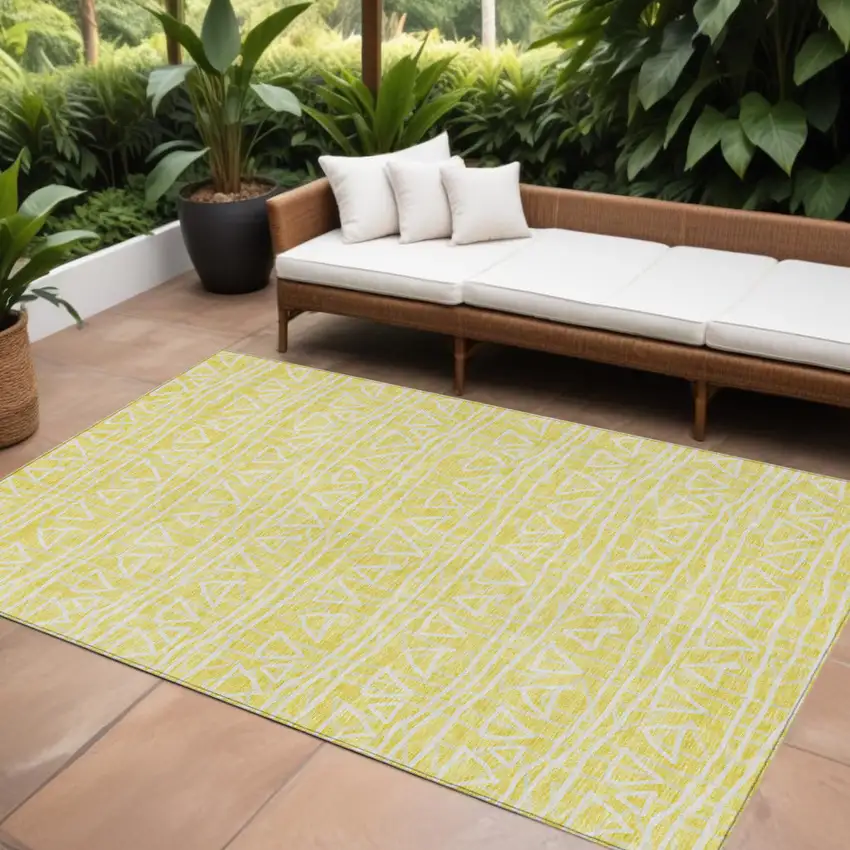 Yellow And Ivory Geometric Washable Indoor Outdoor Area Rug Photo 1