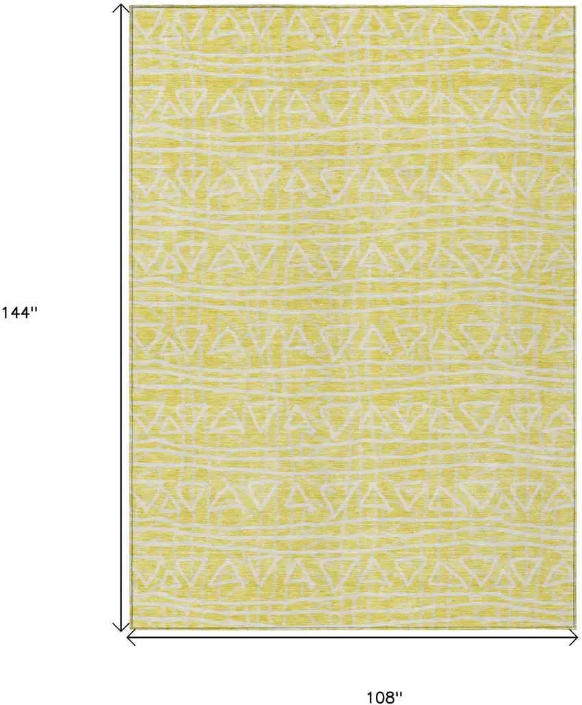 Yellow And Ivory Geometric Washable Indoor Outdoor Area Rug Photo 9