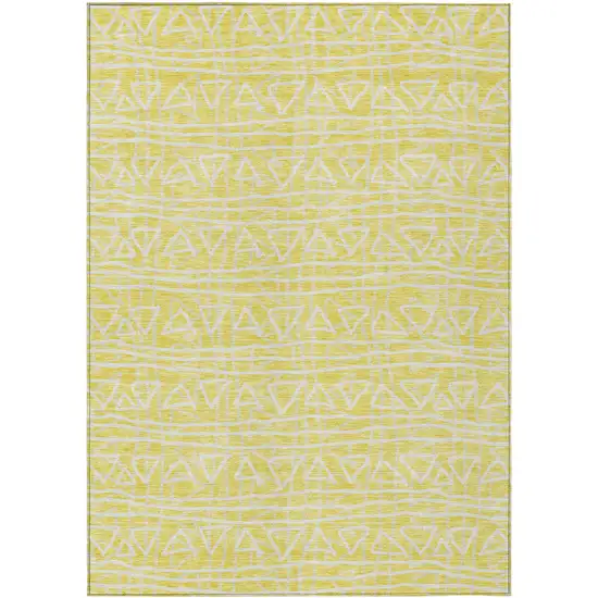 Yellow And Ivory Geometric Washable Indoor Outdoor Area Rug Photo 1
