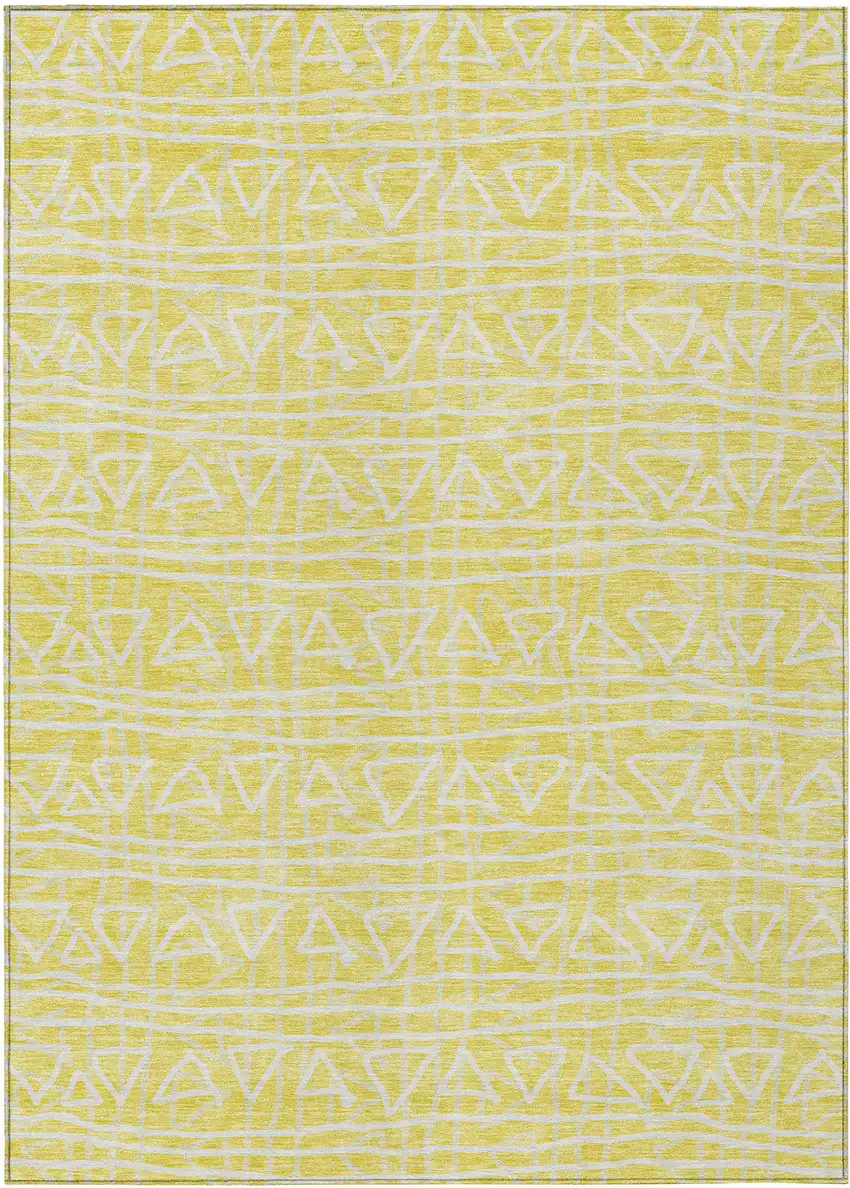 Yellow And Ivory Geometric Washable Indoor Outdoor Area Rug Photo 1