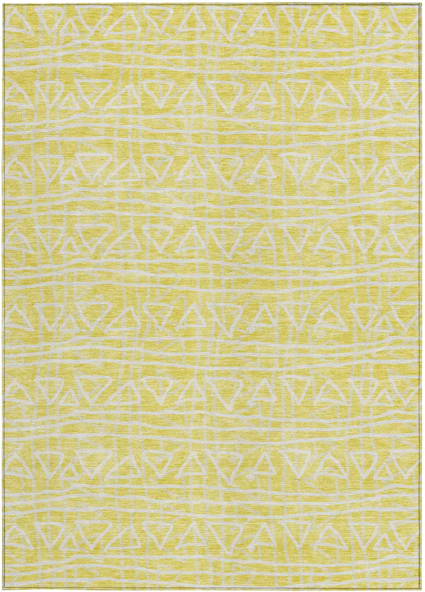 Yellow And Ivory Geometric Washable Indoor Outdoor Area Rug Photo 4