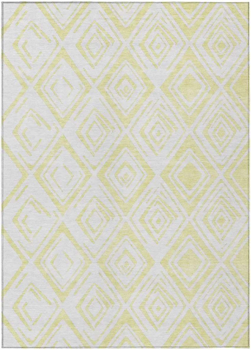 Yellow And Ivory Geometric Washable Indoor Outdoor Area Rug Photo 2