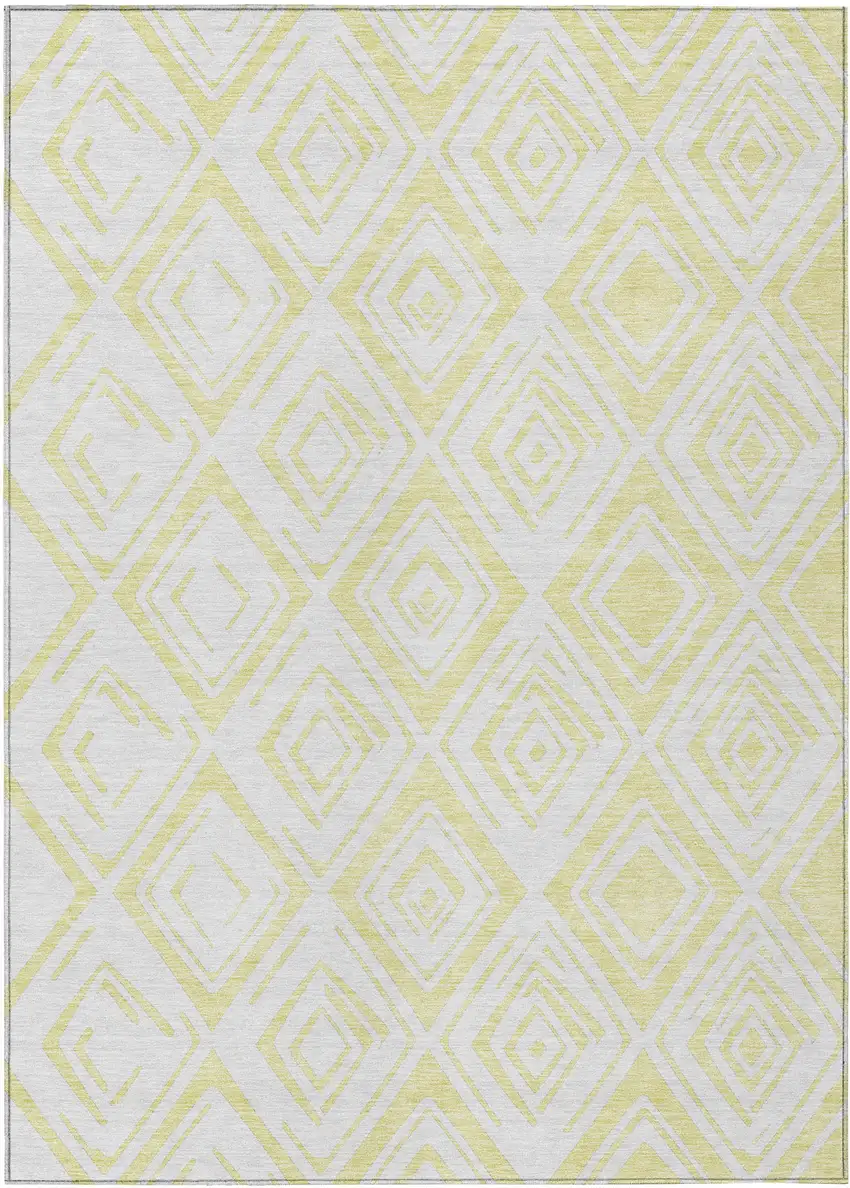 Yellow And Ivory Geometric Washable Indoor Outdoor Area Rug Photo 2