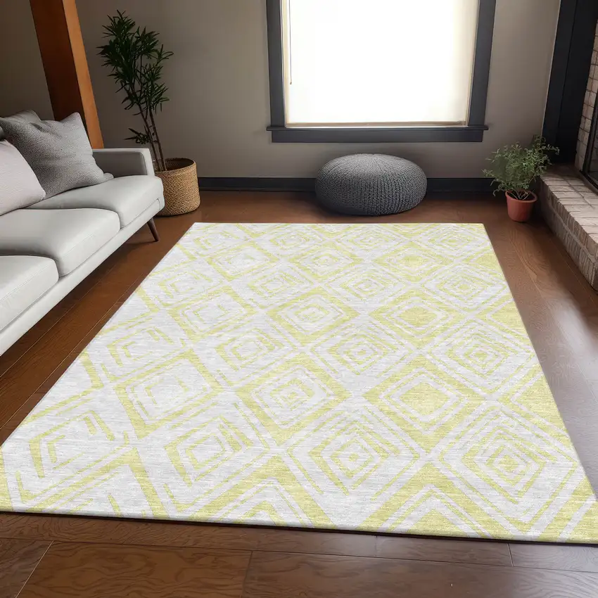 Yellow And Ivory Geometric Washable Indoor Outdoor Area Rug Photo 8