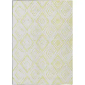 Photo of Yellow And Ivory Geometric Washable Indoor Outdoor Area Rug