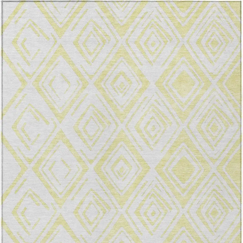 Yellow And Ivory Geometric Washable Indoor Outdoor Area Rug Photo 5