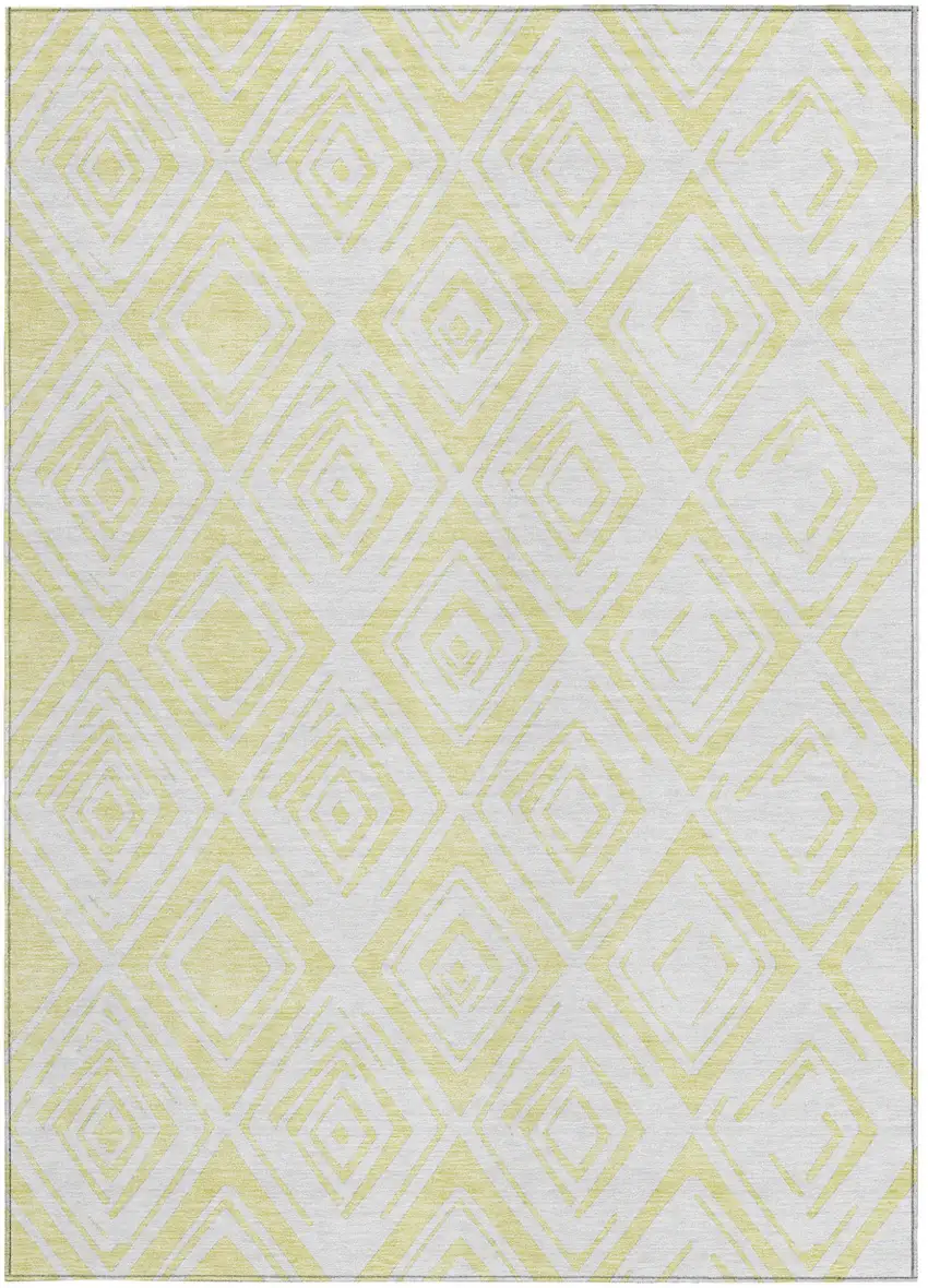 Yellow And Ivory Geometric Washable Indoor Outdoor Area Rug Photo 6