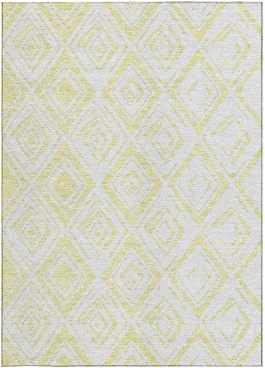 Yellow And Ivory Geometric Washable Indoor Outdoor Area Rug Photo 6